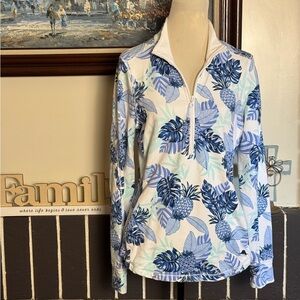 Tommy Bahama Blue Floral Quarter-Zip Pullover